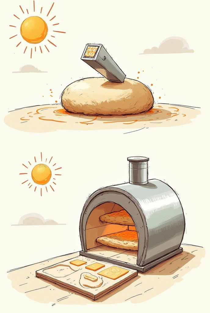 Make a sketch showing how the dough is shaped and filled with a solar-powered cookie cutter., and then baked in a solar oven that concentrates the radiation to reach the necessary temperatures..