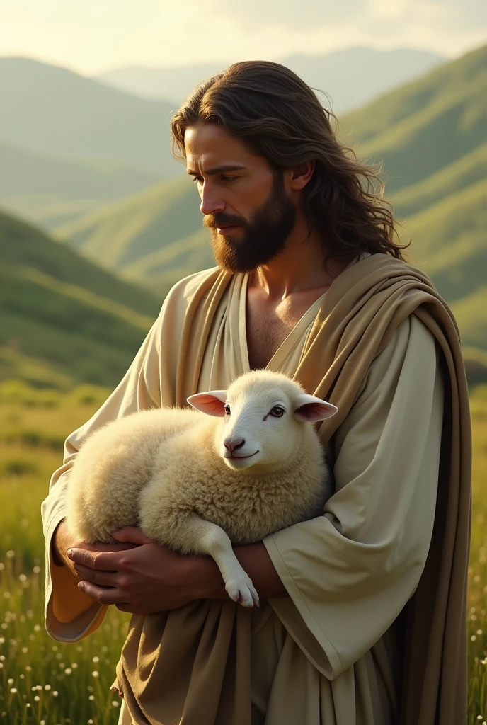 Jesus hugging a sheep