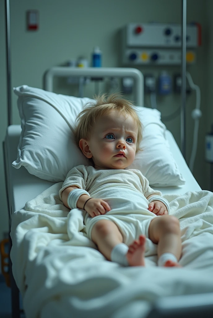 child on a stretcher in hospital