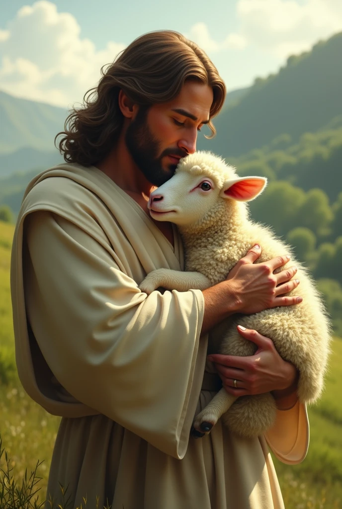 Jesus hugging a sheep