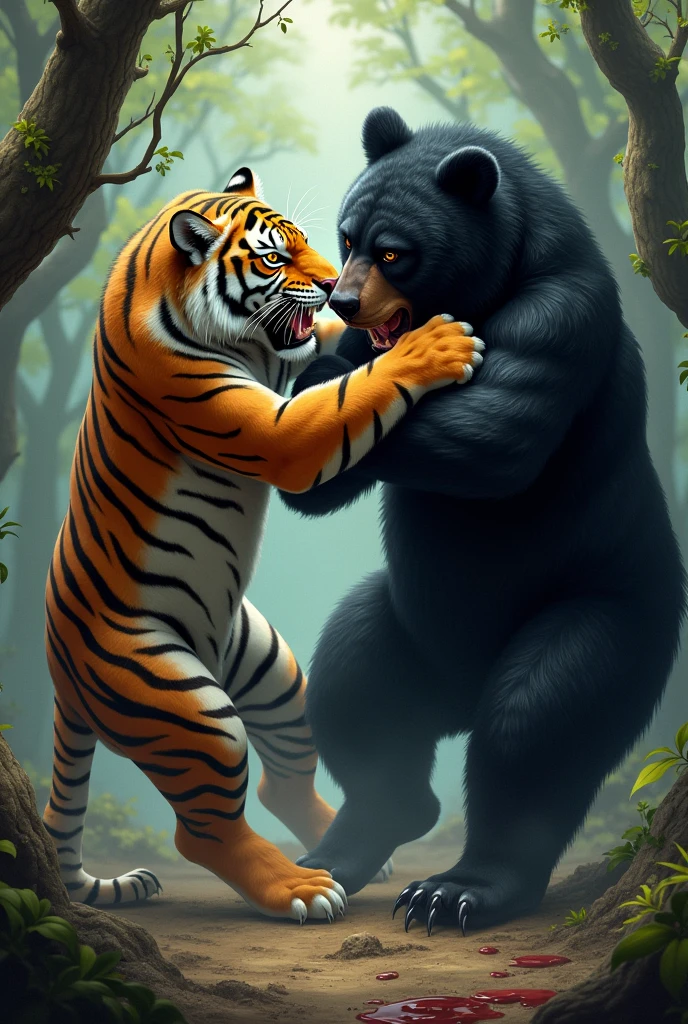 A tiger bit on leg of a black bear