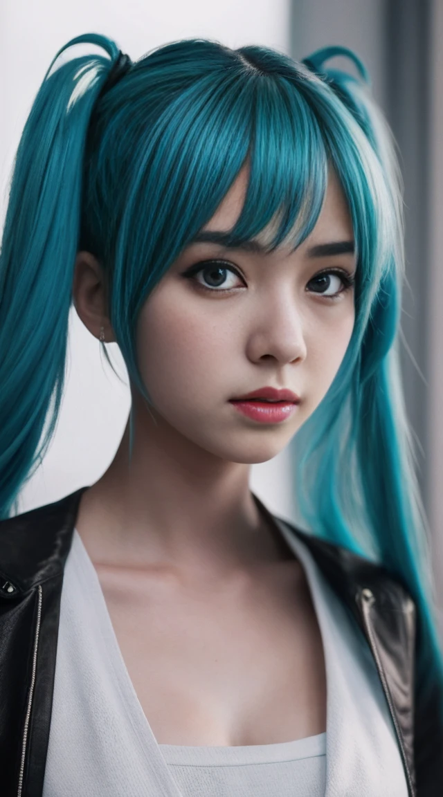 Genius cosplayer girl of Hatsune Miku, intricate detail Highly Detailed Eyes, Faded, Japanese high school white sailor suit, dancing, 16K resolution, RAW, Nikon Z9, Creative, Masterpiece, Fantasy, High Definition, High Quality, 8k, Realistic, Dramatic Lighting, Soft Focus, Digital Illustration, Intricate Mechanics, Advanced Techniques, Dark Background Cinematic, High Contrast, High Contrast Atmosphere, (Best Quality, 4k, 8k, High Definition, Masterpiece: 1. 2), Ultra-Detailed, (Realistic, Graphic, Photorealistic: 1. 4) -- No Glass --AR 16:9 --Stylize 1000
