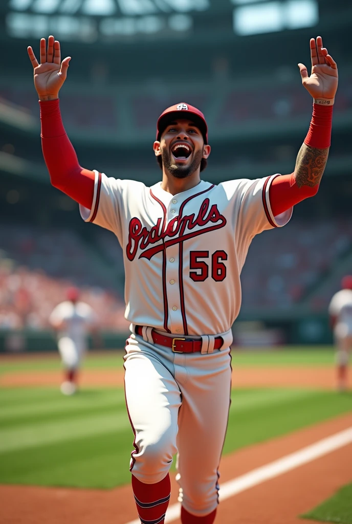Image of Randy Arozarena celebrating with the number 56