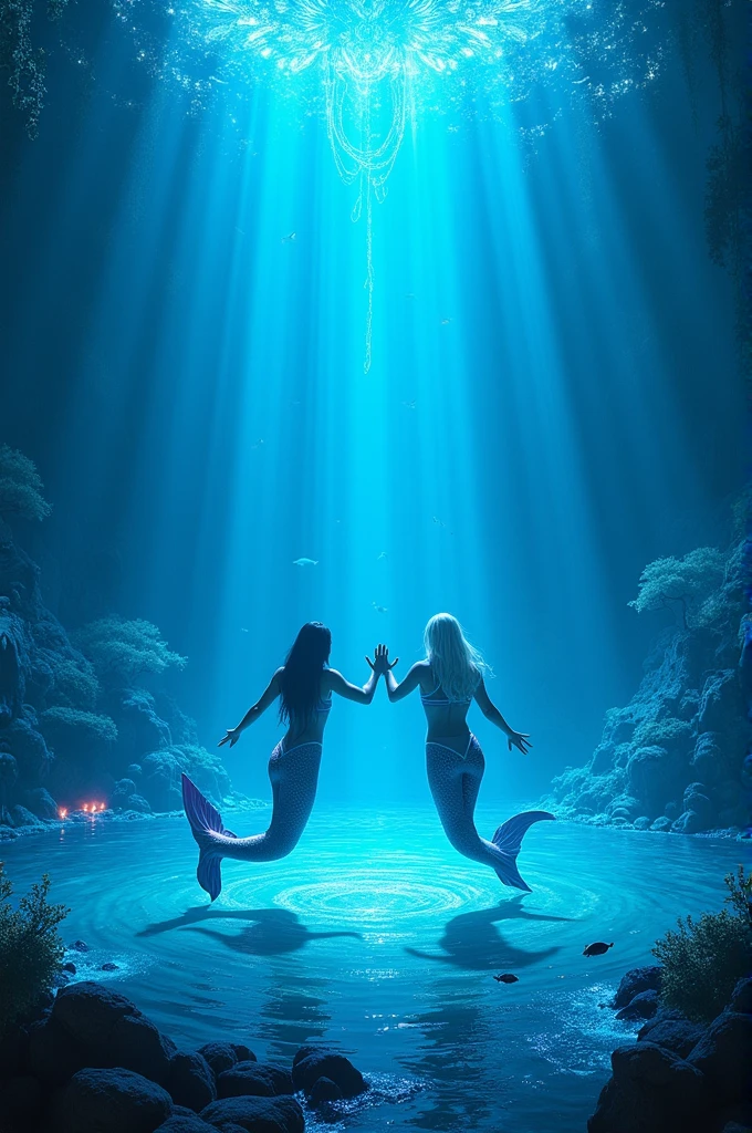 Mermaid themed blue light wrestling stage
