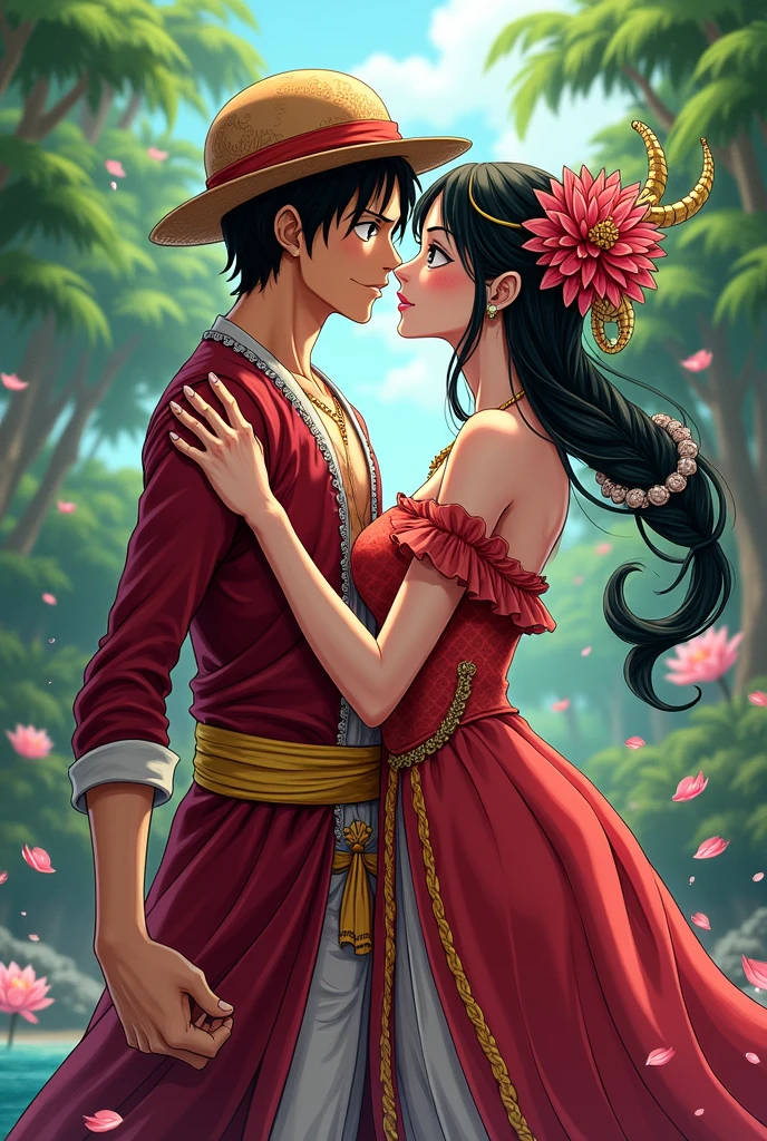 Boa Hancock on luffy trying kiss him, blushing that her cheeks turn red
