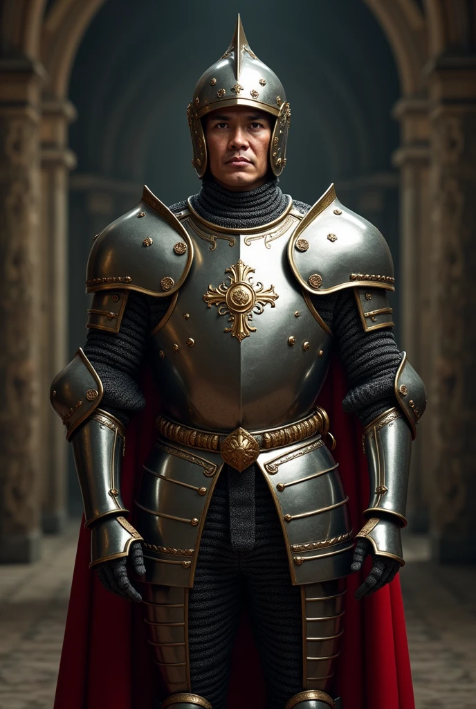 Indonesian president in European medieval knight costume poses cool and cool