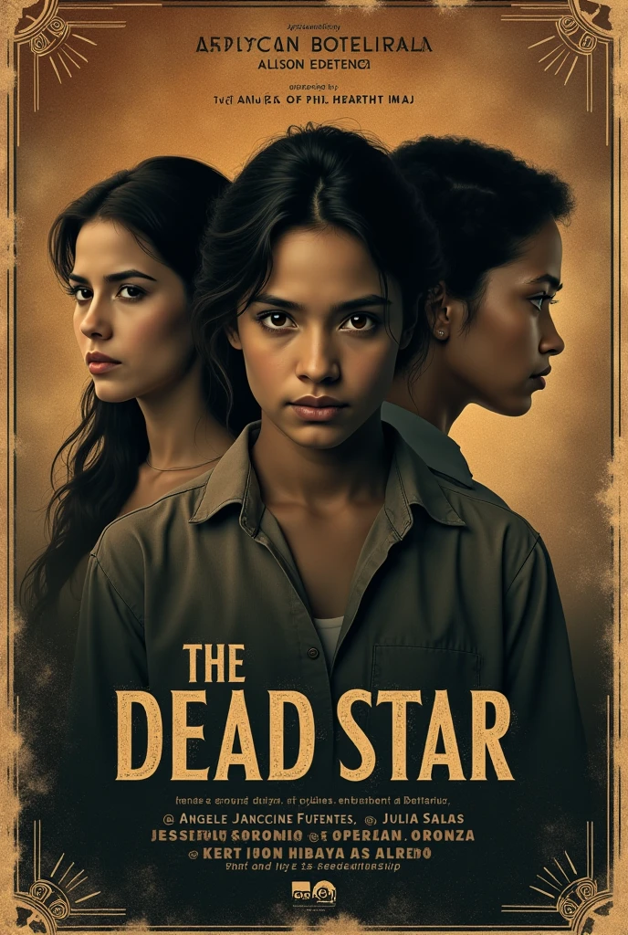 A digital poster about "The Dead Star" by Paz Marquez Benitez (make it realistic with 3 person, 1 men 30 years old, two woman 2. Vintage theme) with it's director named April Mae A. Batistil and cast, Angelle Jancine Fuentes as Julia Salas, Jessilou Soronio and Esperanza and Kert Jhon Hibaya and Alfredo.