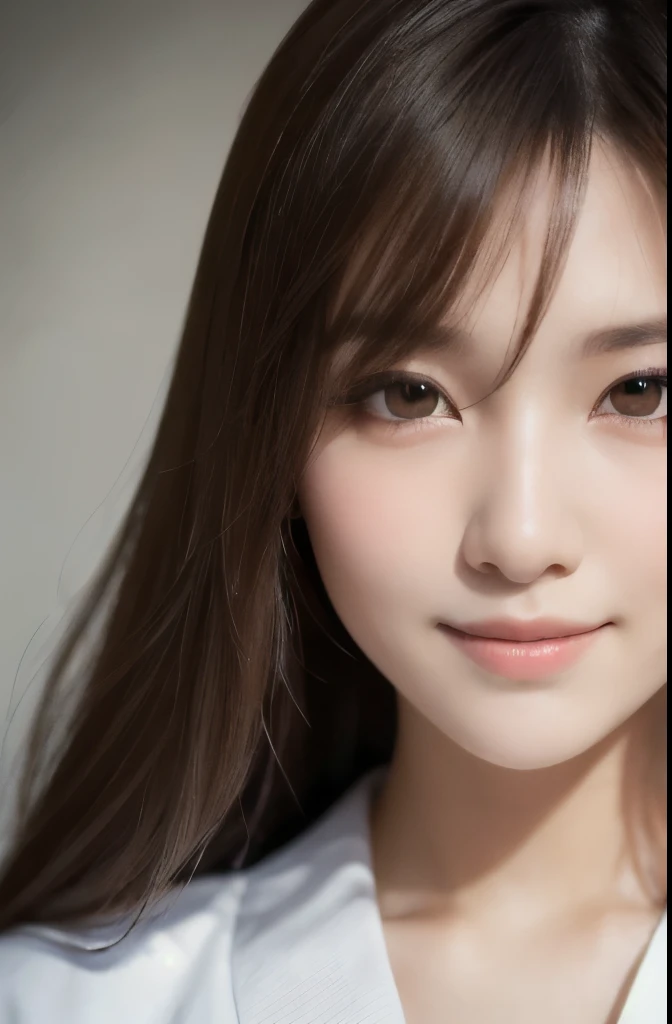 best quality, face focus, soft light, ultra high res, (photorealistic:1.4), RAW photo, (fair skin), (kawaii),
1 Japanese girl, solo, cute, smile, (pupil, lights in the eyes), detailed beautiful face, Medium-sized breasts,(high resolution detail of human skin texture),(long hair),(portrait), upper body, white traditional kimono
