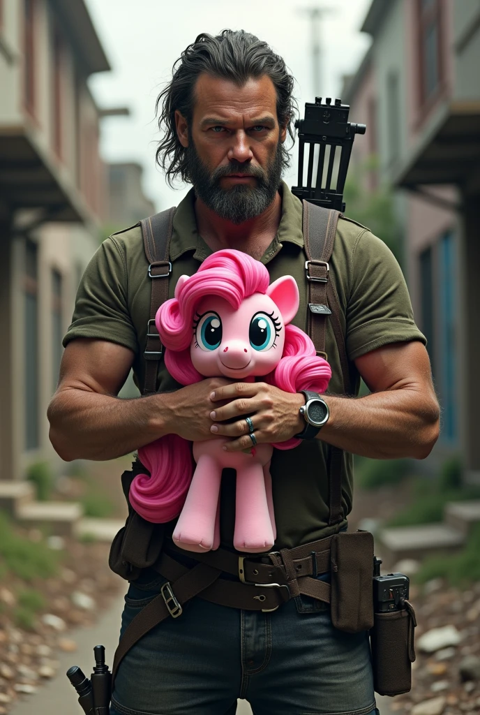 Daryl dixon con una pinkie Pie de my little pony de peluche en las manos