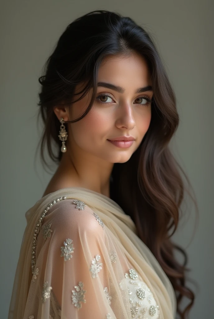 Draw a picture of most beautiful pakistani simple girl in the world with duppatta