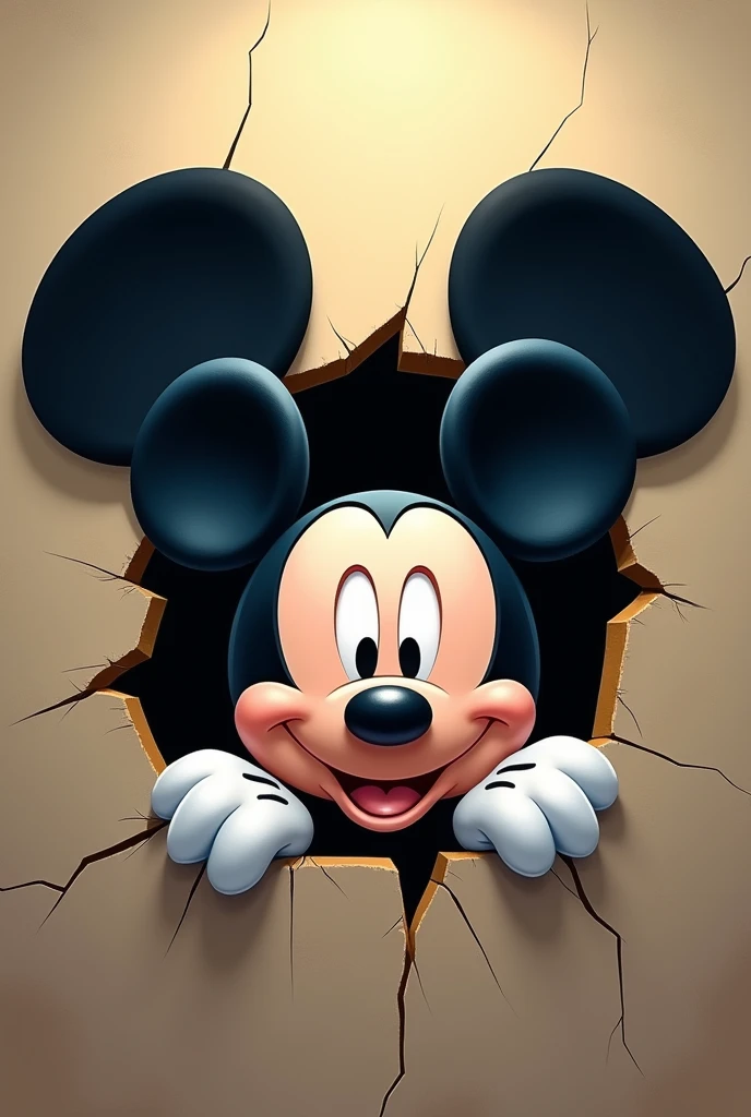 An image of a cute Mickey Mouse coming out of a cracked hole Mickey Mouse background 