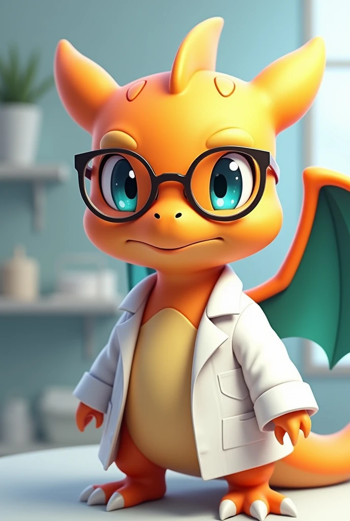 baby charizard with glasses white coat