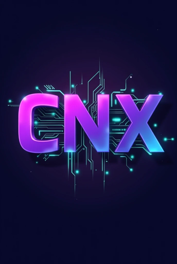 CNX letters in purple with technology inside in weak fluorescent green and transparent background, thicker shape in logo shape
