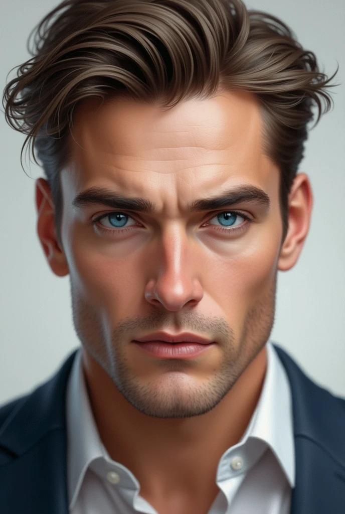 Portrait of handsome white-skinned man, blue eyes