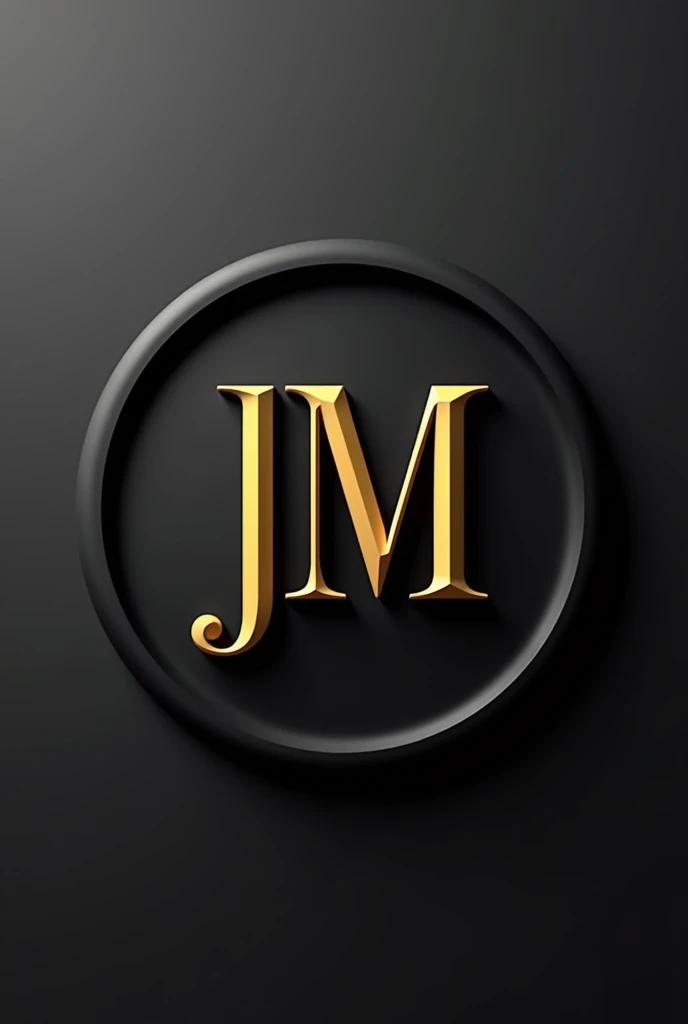 3D logo with matte black circle with JM initials in gold 