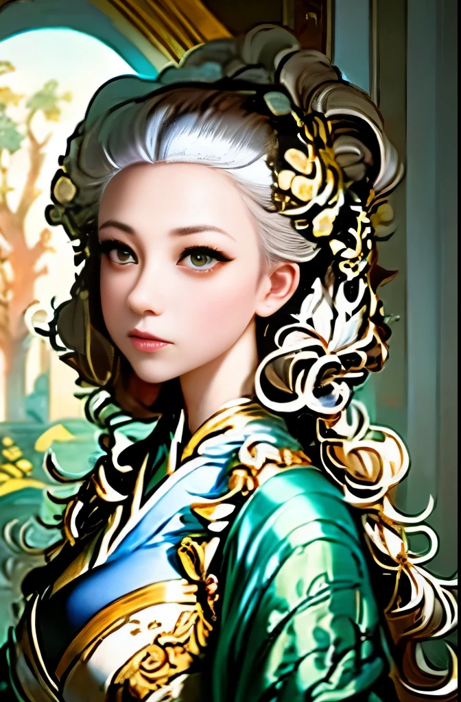 painting of a woman in a traditional dress standing in a field, a detailed painting by Sheng Maoye, trending on cgsociety, cloisonnism, traditional beauty, beautiful character painting, traditional art woman, traditional  art, ruan jia beautiful!, traditional painting, painting of beautiful