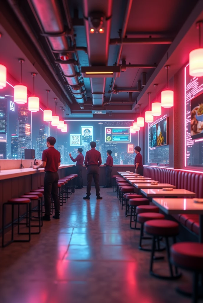 restaurant promotions poster, futuristic and retro