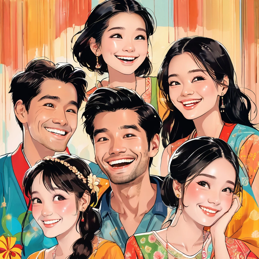 Looks fun,Full of smiles,Five men and women in their 20s and 30s,Lively