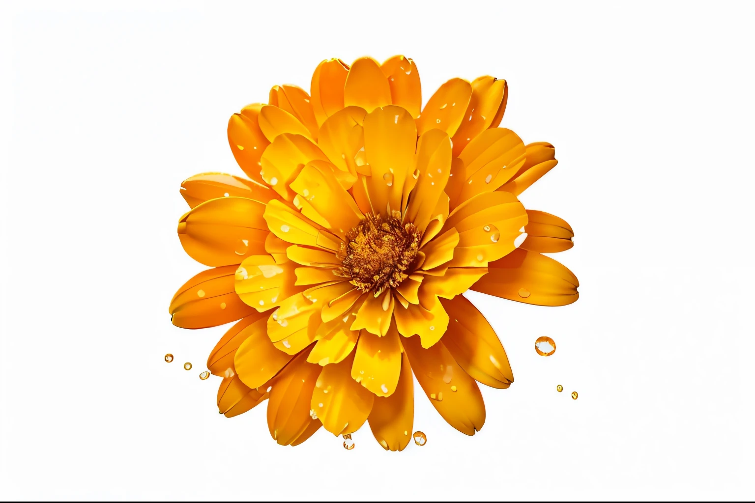 there is a yellow flower with water droplets on it, marigold, flower, 金盏flower flowers, 黄Orange color, marigold background, daisy, Orange flowers, Orange color, 鲜艳但阴郁的Orange color, orange, marigold celestial vibe, beautiful flower, depicting a flower, By Jan Rustem, No watermark, Orange color, flower power,Oil and flower,Realistic Rendering,Real Light and Shadow