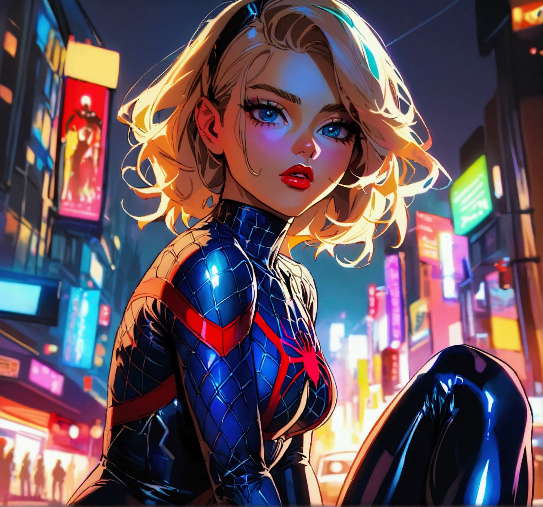 uma pintura digital da supergirl, DC, cabelos longos, loira, arte cyberpunk de Josan Gonzalez, vencedora do concurso behance, afrofuturismo, synthwave, neon, neon brilhante ,coxas grossas, cintura fina, sensual, nsfw, pouca roupa, Erotic art, anime, roupas rasgada de batalha, extremamente sexual, corpo suado, NSFW, seios grandes, bunda grande, HD, 8k, Alta qualidade, detalhes, corpo perfeito, destaque o corpo, detalhe no rosto perfeito, Detail in the background