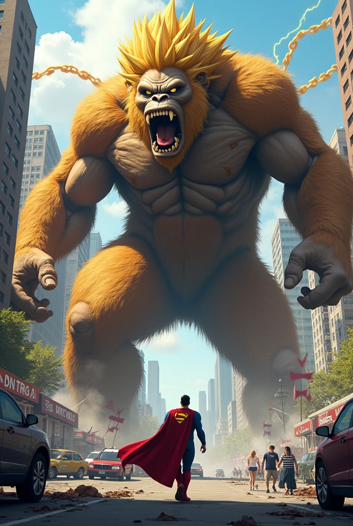 Giant Ape Goku Destroying the City But Superman Defeats Him