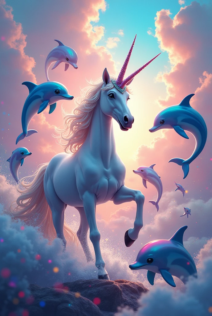 unicorn and rainbow dolphins background