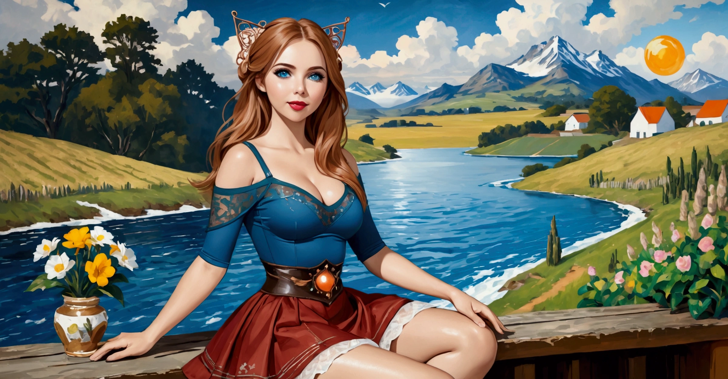Beautiful Women Farm Girl Perfect Plump Lips Gingham Top Deep_cleavage Bare Midriff Short Shorts IDetailed Beautiful Eyes Gorgeous Smile HourGlass Figure Official Art Award Winning Digital Painting Digital Illustration Extreme Detail 4k Ultra Hd Rococo Polished Intricate Realistic Fantasy Art Sharp Focus Concept Art Art By Wlop Artgerm (2d Vector Illustration) Light Airy Hopeful. Stunning Combination Of Olivia Rodrigo Ariel Winter Molly Quinn Kim Kardashian