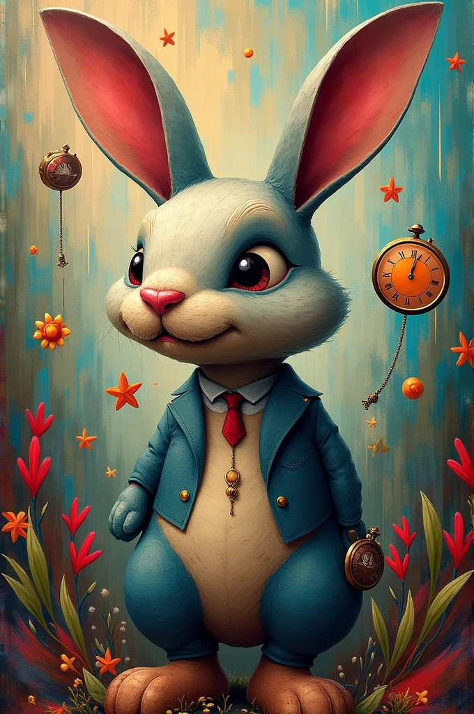 Generate an abstract drawing based on the rabbit character from the movie Alice in Wonderland