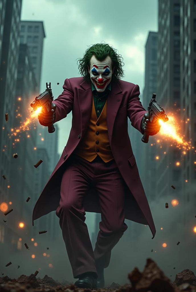 Joker shooting with an Ak-47 in each hand