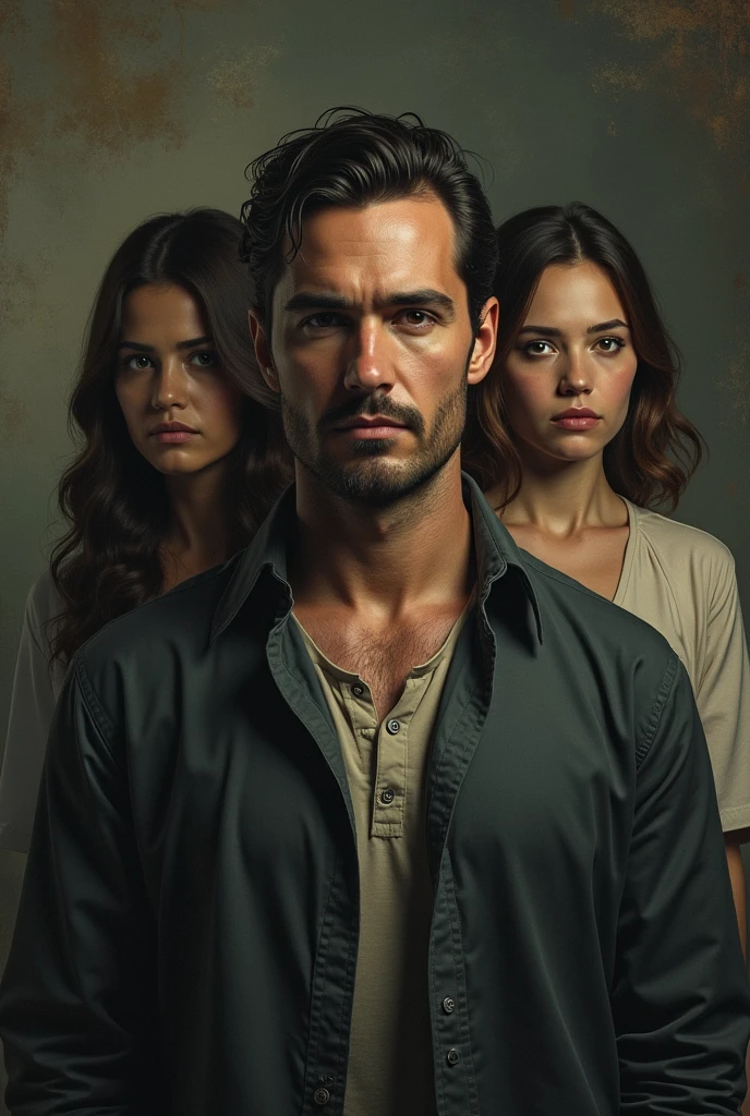 A realistic poster of the story " The Dead Star" by Paz Marquez Benitez ( 1 man, 30 years old, and two women 2) the man should be in front while the two women are in the back of the man. Vintage theme inlined with the title.