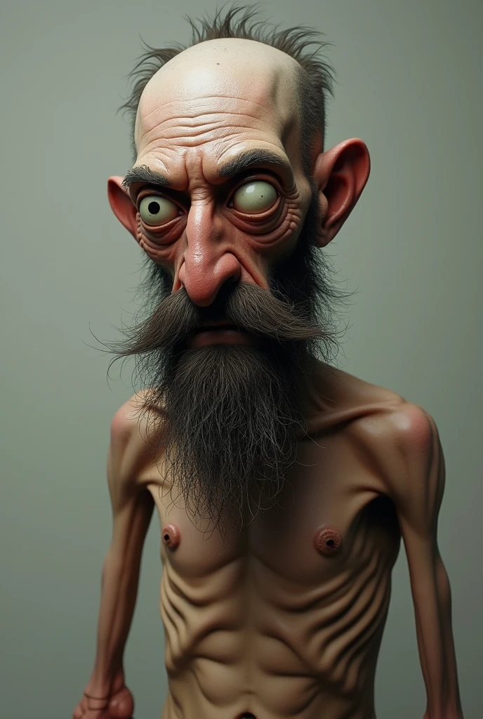 (photorealism:1.2), slim man, hunchback, cross-eyed, beard