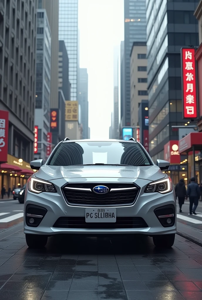 Subaru press gray in a realistic city