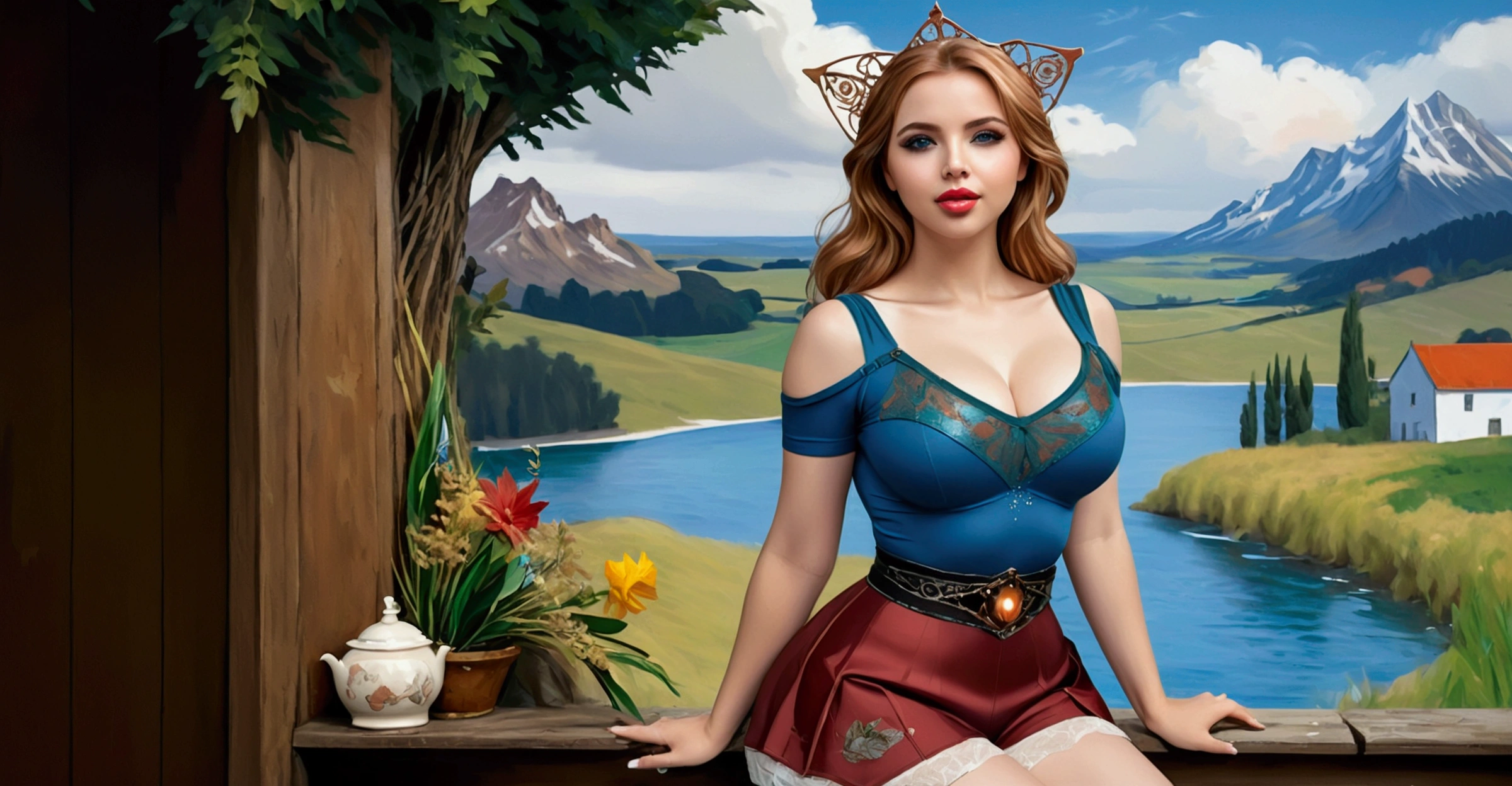 Beautiful Women Farm Girl Perfect Plump Lips Gingham Top Deep_cleavage Bare Midriff Short Shorts IDetailed Beautiful Eyes Gorgeous Smile HourGlass Figure Official Art Award Winning Digital Painting Digital Illustration Extreme Detail 4k Ultra Hd Rococo Polished Intricate Realistic Fantasy Art Sharp Focus Concept Art Art By Wlop Artgerm (2d Vector Illustration) Light Airy Hopeful. Stunning Combination Of Olivia Rodrigo Ariel Winter Molly Quinn Kim Kardashian
