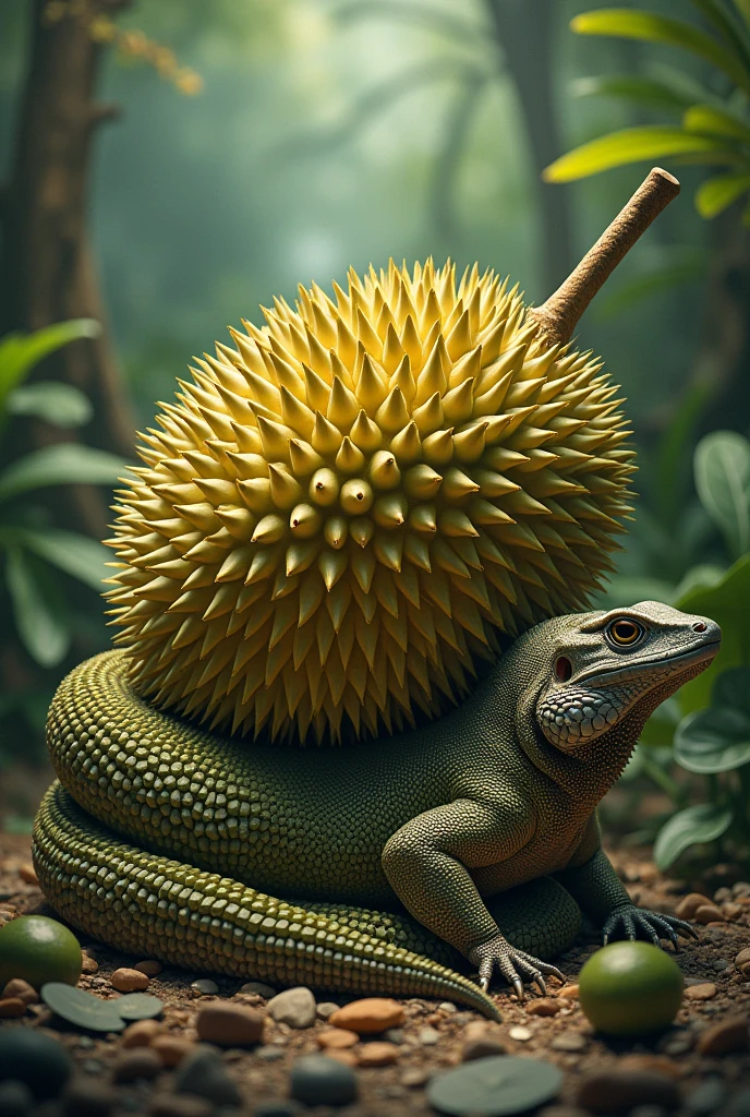 Durian and monitor lizard