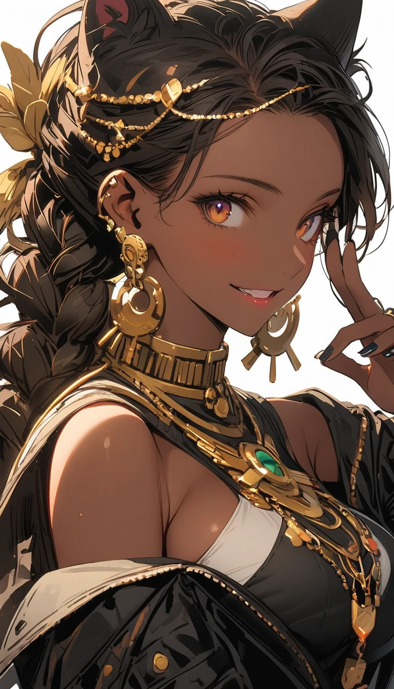 Red, Gal, earrings, Bronze skin, Large Breasts