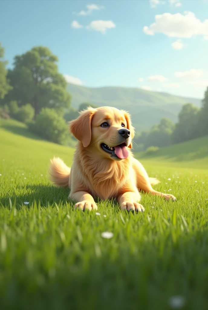 Dog on the grass, in real life