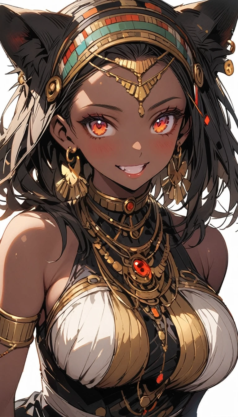 Red, Gal, earrings, Bronze skin, Large Breasts
