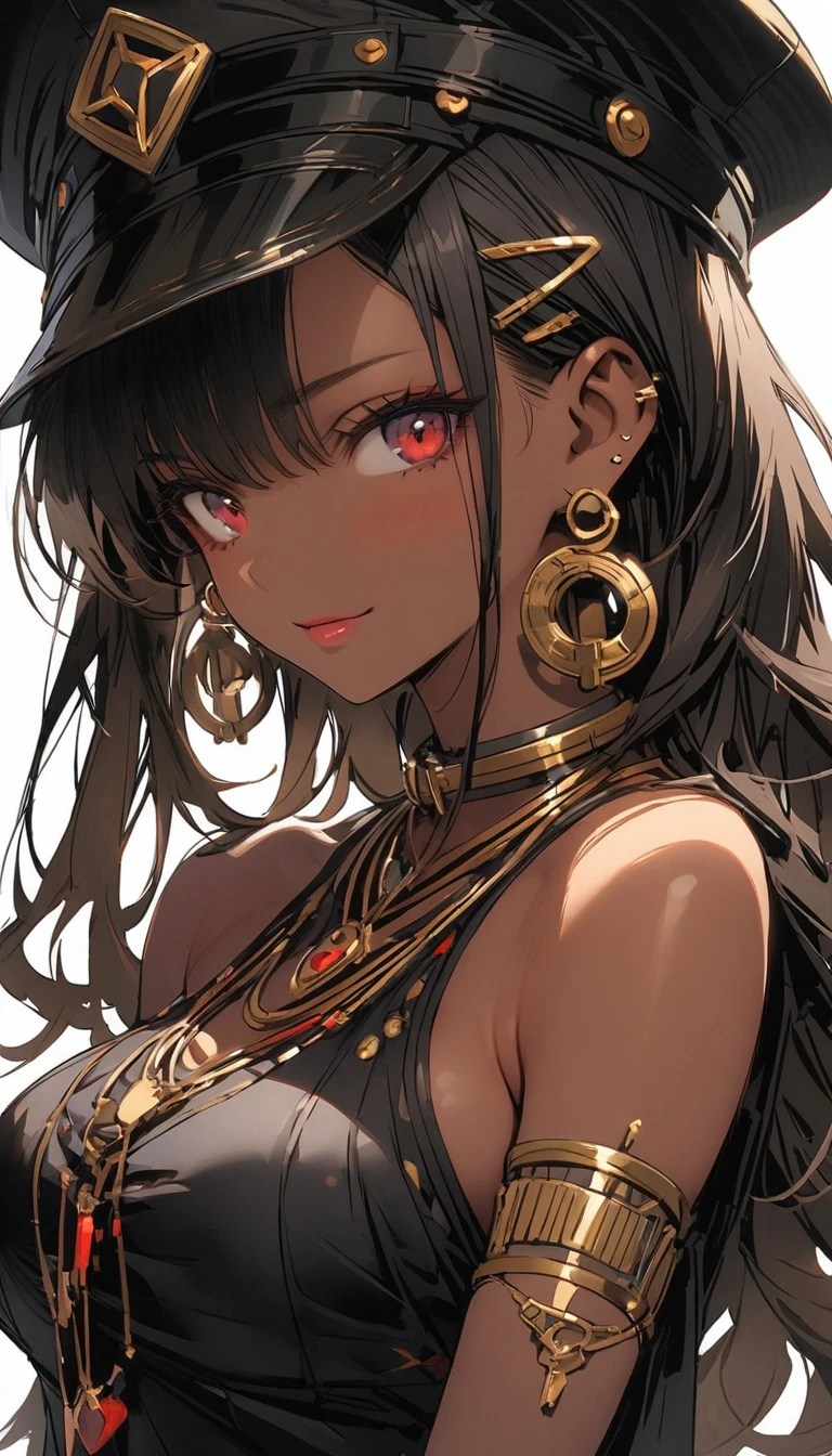 Red, Gal, earrings, Bronze skin, Large Breasts