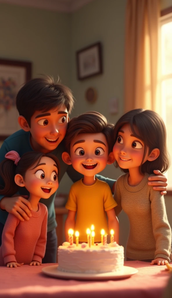 Later, when Timmy gets home, his family celebrates his bravery. They prepared a small cake. Timmy happily blew out the candles, knowing he had accomplished something big. Her parents hugged her, and her  sister looked on in wonder.3d animated Disney inspired 