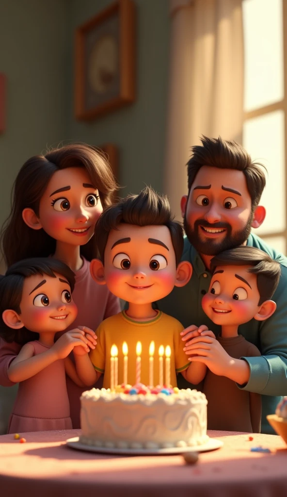 Later, when Timmy gets home, his family celebrates his bravery. They prepared a small cake. Timmy happily blew out the candles, knowing he had accomplished something big. Her parents hugged her, and her  sister looked on in wonder.3d animated Disney inspired 
