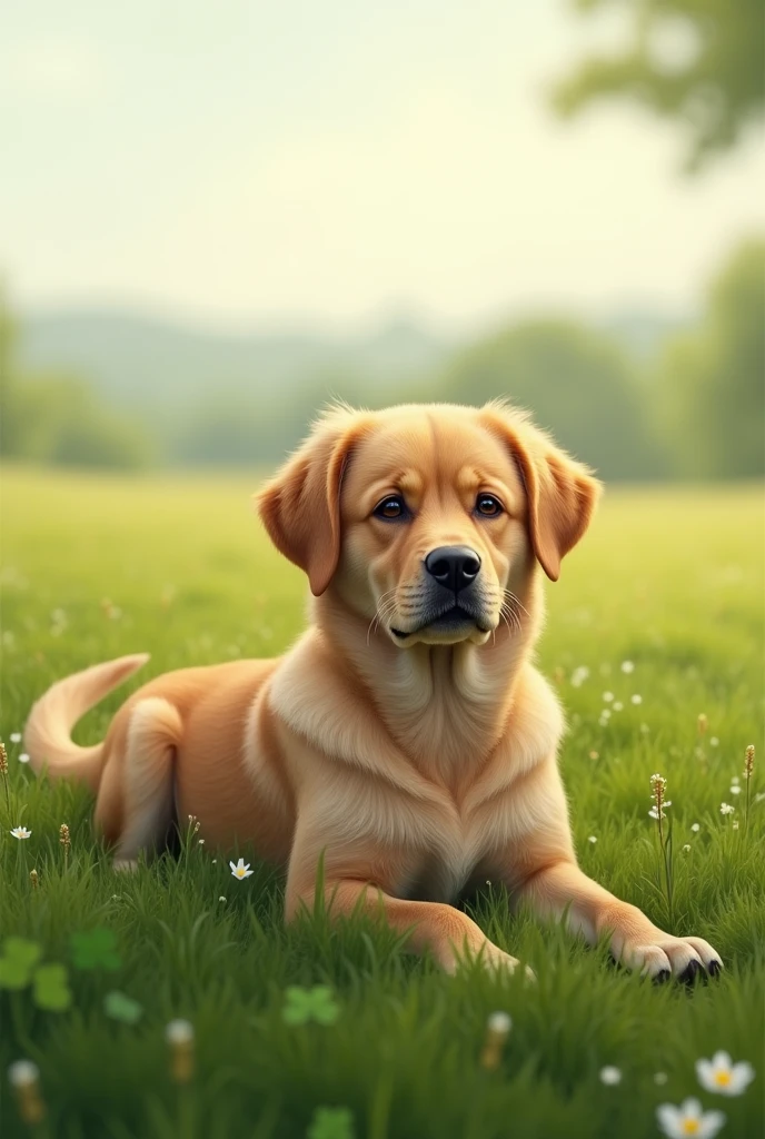 Dog on the grass, in real life, more realistic 
