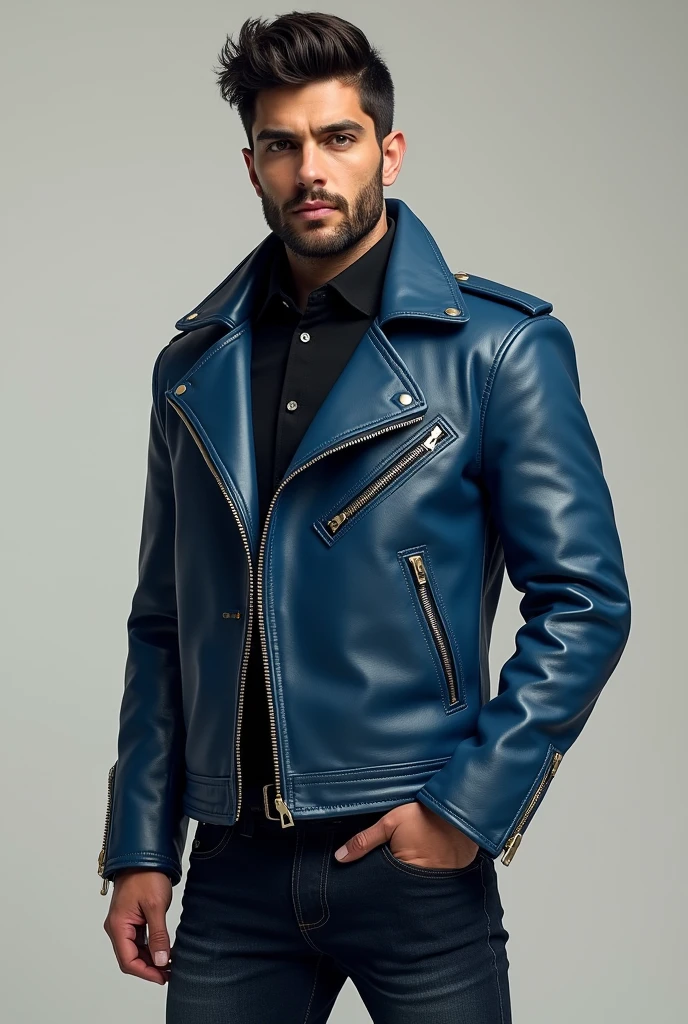 Generates 3 leather jackets one after the other with the colors blue, dark and black zaul