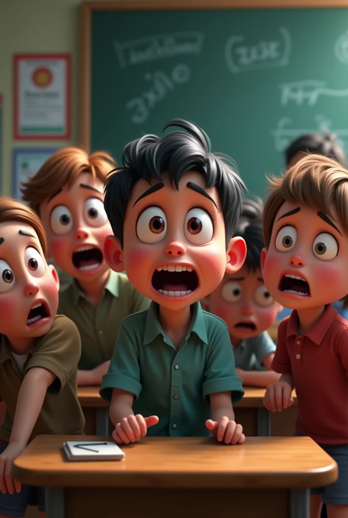 Animated image of scared children in class