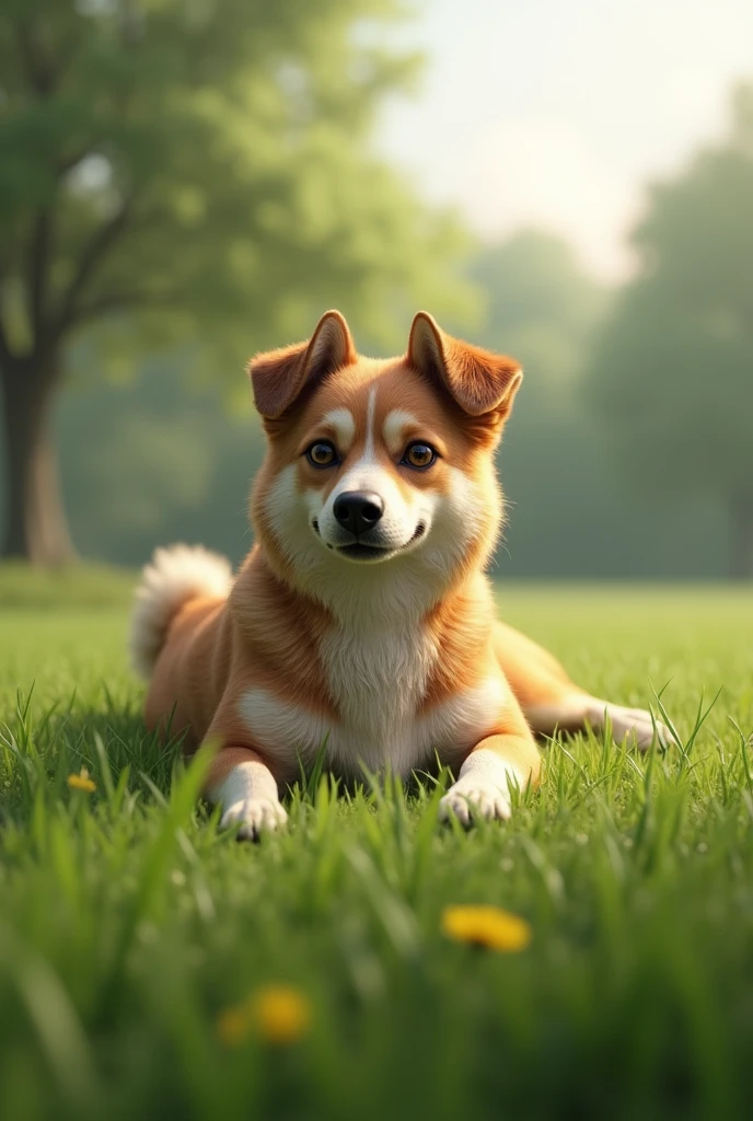 Dog on the grass, in real life, more realistic Even more realistic