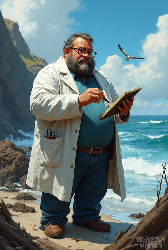 Fat male marine biologist with glasses