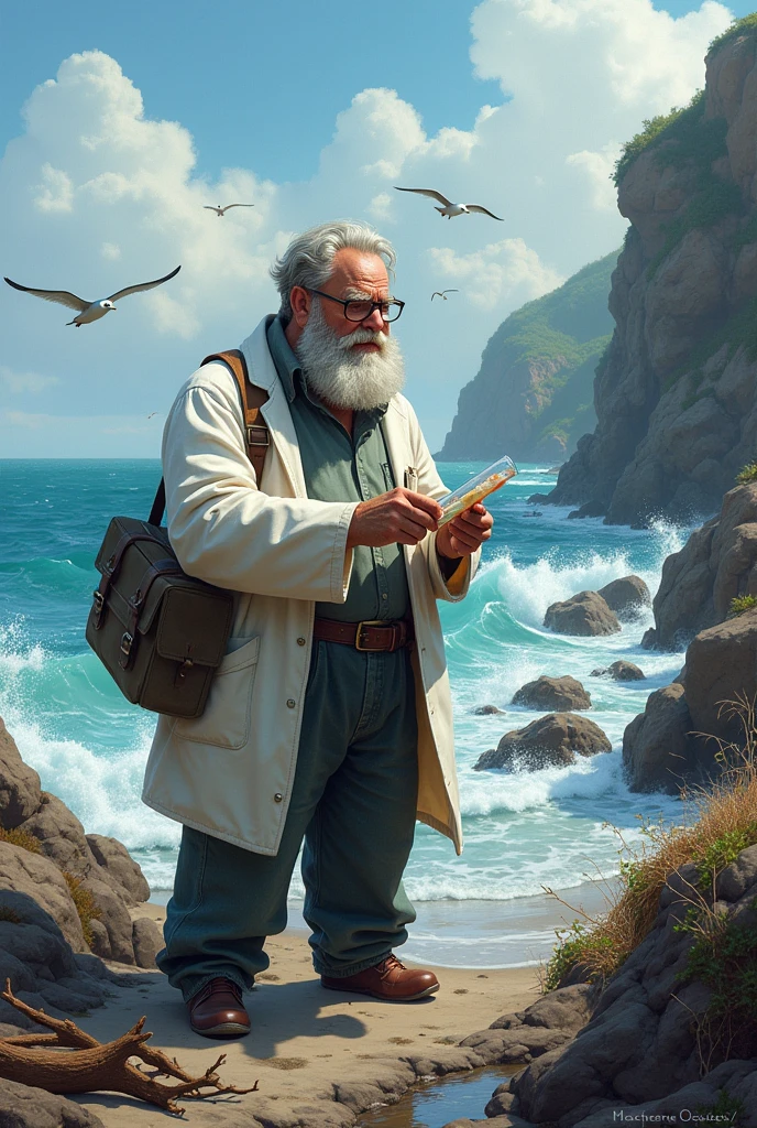 Fat male marine biologist with glasses