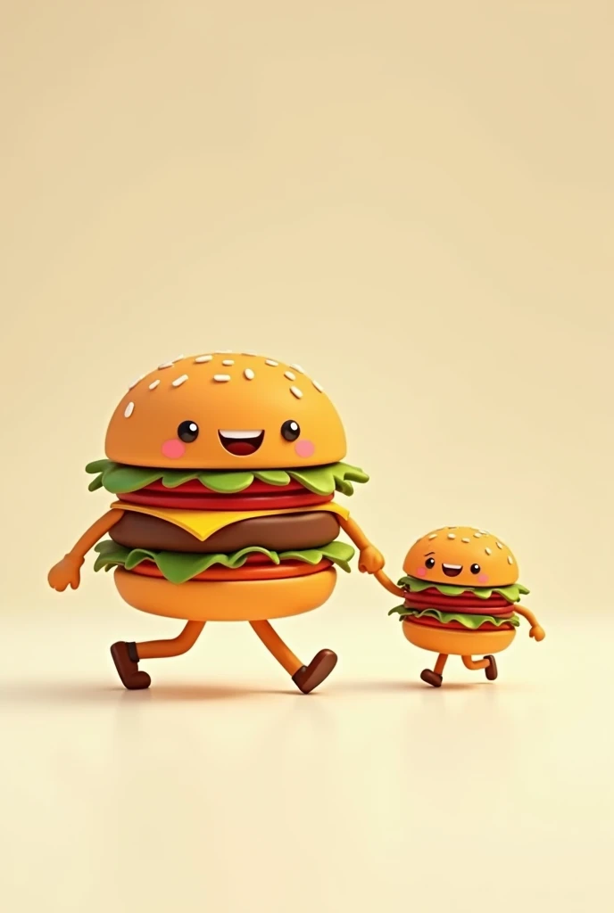 Create an animated version of a walking burger holding a smaller walking burger's hand for a tattoo