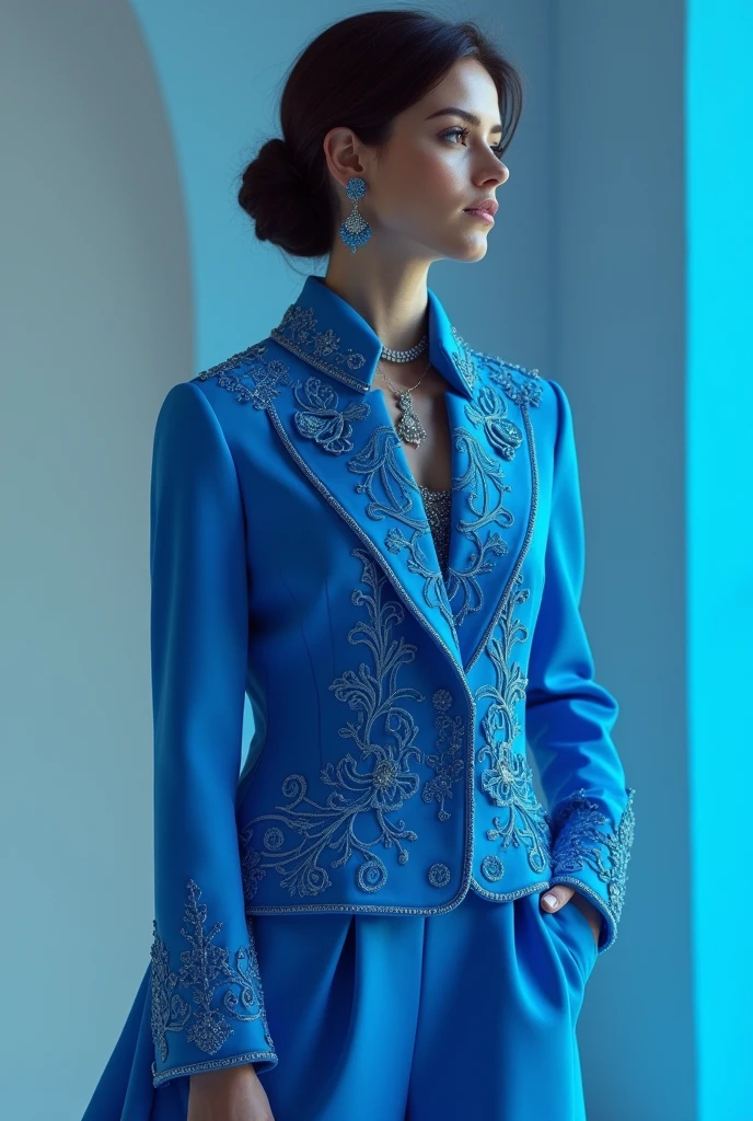Total look inspired by Chanel 1990 haute couture blue color