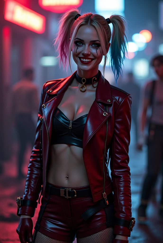 suicide squad movie,Margot Elise Robbie as Harley Quinn,Smile, night scene,
