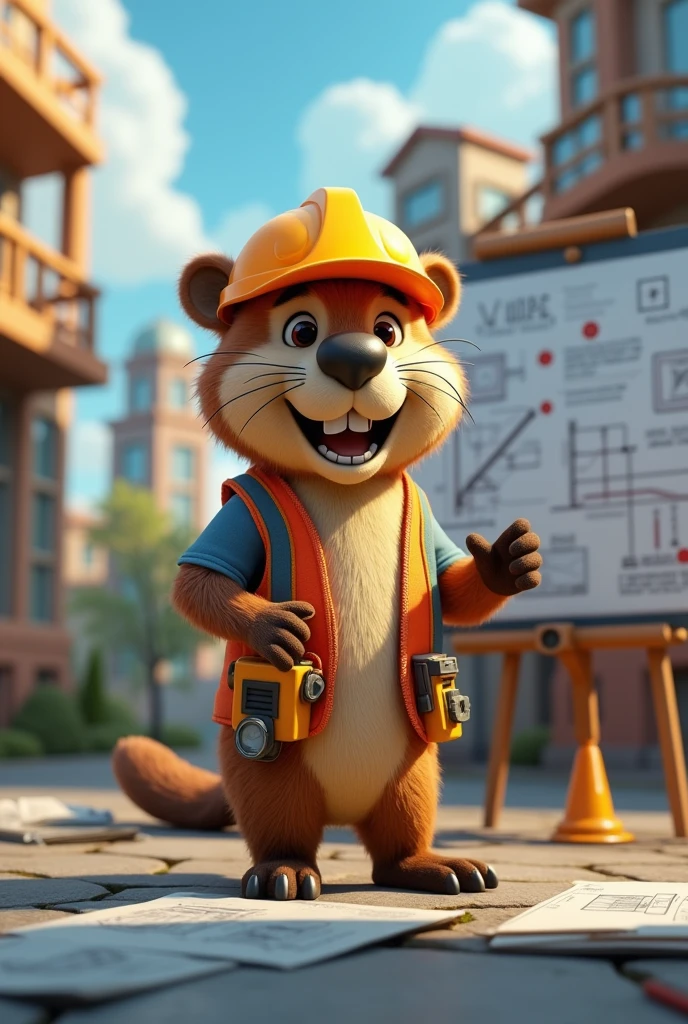 Animated civil engineer beaver teaching something in 3d for the social media mascot of my study group focused on Hydraulic Engineering and to accompany it to the publications